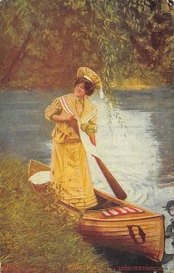 Canoeing Woman 1907c postcard