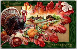 1910's A Bountful Thanksgiving Wild Turkey And Big Petal Posted Postcard