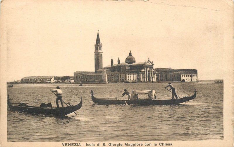 Navigation & sailing related old postcard Venice gondola San Giorgio Maggiore