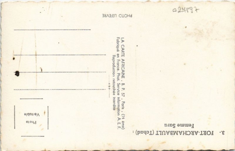 PC FORT ARCHAMBAULT FEMME SARA CHAD, TCHAD ETHNIC TYPES (a27597)