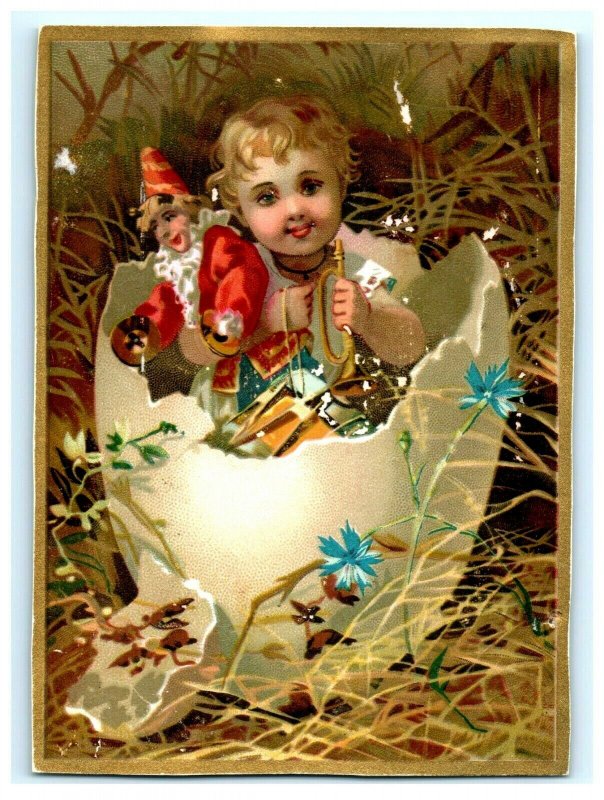 1880s-90s Victorian Easter Cards Adorable Babies Inside Giant Eggs Lot Of 4 *D