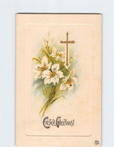 Postcard Easter Greetings! with Flowers Cross Embossed Art Print