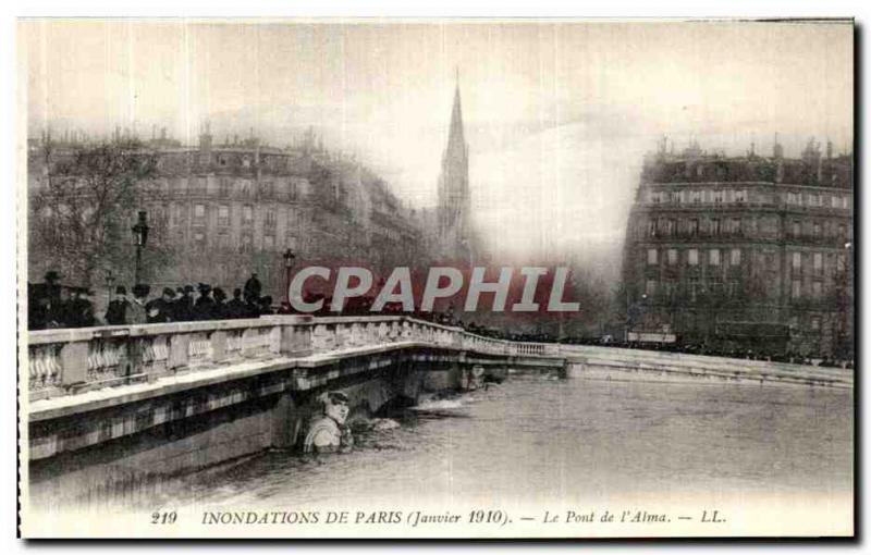 Old Postcard From Paris Floods The L Alma Bridge