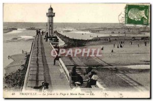 Old Postcard Trouville La Jetee and Plage Maree Lower Lighthouse