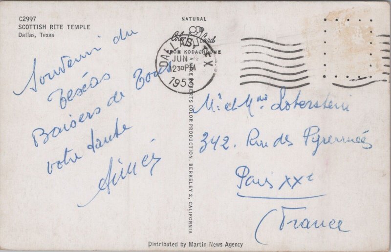 Scottish Rite Temple Dallas Texas Postcard C281