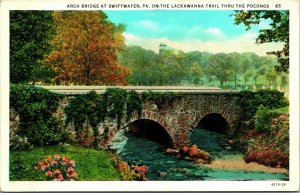 Vtg Postcard Swiftwater PA Pennsylvania Along The Lackawanna Trail Arch Bridge