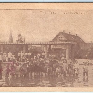 c1910s Sherman Park The Pool Postcard Clothed Children Chicago? Litho A19