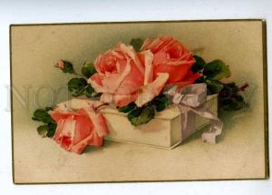 202943 Pink ROSES w/ Gift by C. KLEIN Vintage M&B colorful PC