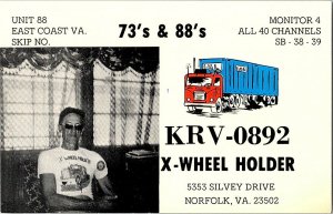 QSL Radio Card From Norfolk VA Virginia KRV-0892