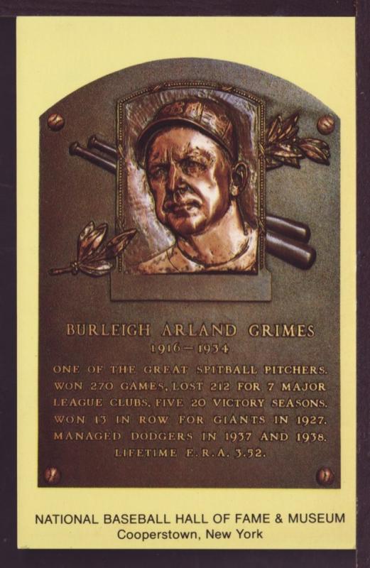 Burleigh Arland Griffith Baseball Hall Fame Post Card 3258