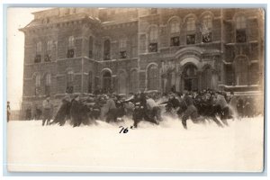 1916 Students Snowball Fight Hall Of Languages Syracuse NY RPPC Photo Postcard 