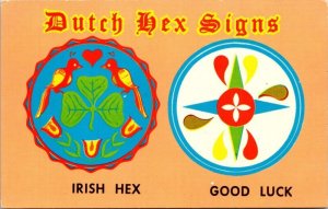 Dutch Hex Signs Irish Good Luck Postcard UNP VTG Plastichrome Unused Vintage