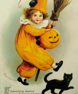 Vintage Halloween Postcard Ellen Clapsaddle Black Cat Clown Child Series 1301