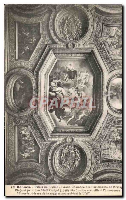 Old Postcard Rennes Palace Jusilce Grand Chamber of Bretage ceiling parliamen...