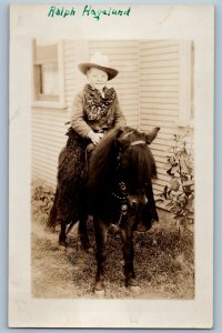 c1910's Cowboy Riding Horse House Scene RPPC Photo Antique Unposted Postcard