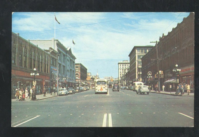 VICTORIA BRITISH COLUMBIA DOWNTOWN DOUGLAS STREET SCENE OLD CARS POSTCARD