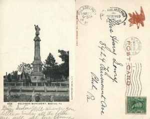 READING PA CARSONIA PARK LAKE PROMENADE 1912 UNDIVIDED ANTIQUE POSTCARD