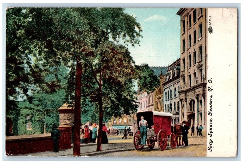 1917 Getty Square Carriage Scene Yonkers New York City Posted Vintage Postcard