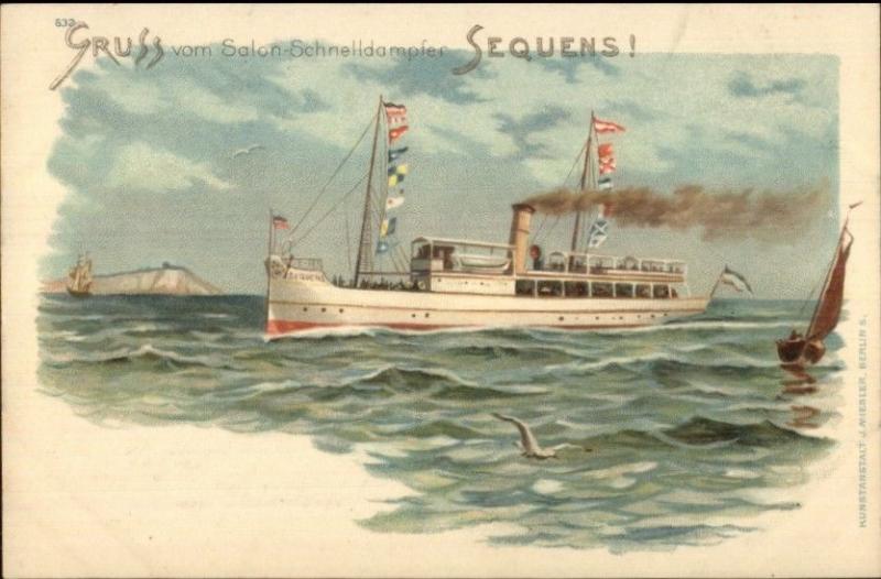 German Steamship Gruss Vom Salon-Schnelldampfer SEQUENS c1900 Postcard jrf