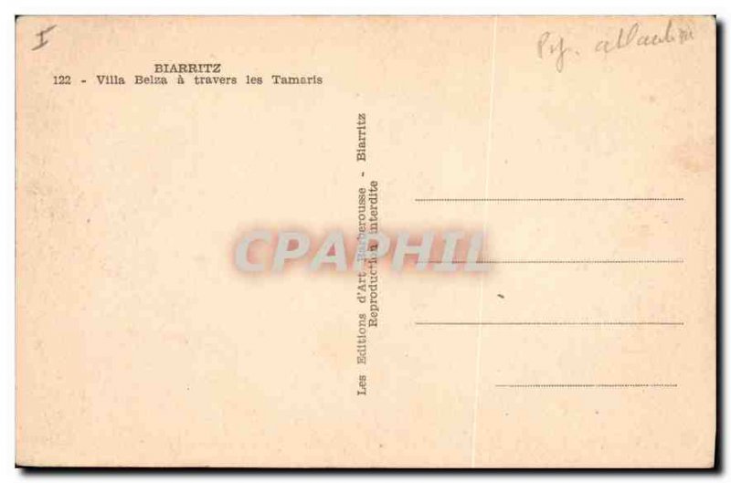 Old Postcard Biarritz Villa Belza through Tamaris