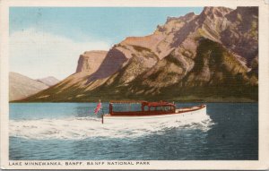 Lake Minnewanka Banff Alberta AB Boat c1942 with Med Hat & Nel RPO Postcard G92