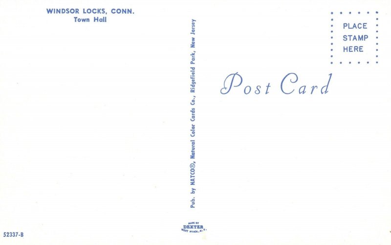 Vintage Postcard Town Hall Historic Landmark Windsor Locks Connecticut NATCO Pub Canada