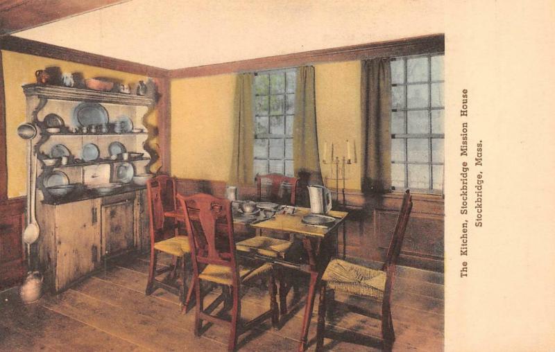 MA, Massachusetts  STOCKBRIDGE HOUSE Bedroom~Kitchen  TWO Hand Colored Postcards