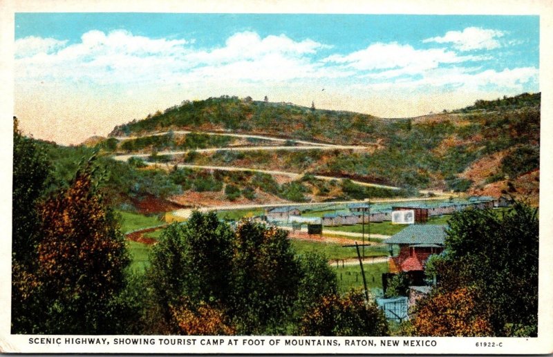 New Mexico Raton Scenic Highway Showing Tourist Camp At Foot Of Mountains Cur...