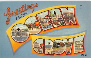 Ocean Grove New Jersey Large Letter Linen Antique Postcard K70001