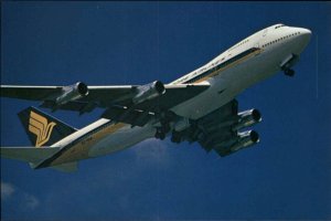 Singapore Airlines Jet Airliner Airplane in Flight Vintage Postcard