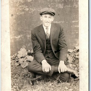 c1910s Goofy Cross Eyed & Leg Boy RPPC Outdoors Lake Real Photo Geek Nerd A160