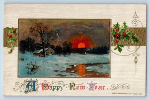 John Winsh Artist Signed Postcard New Year Winter Holly Berries Lee MA 1912