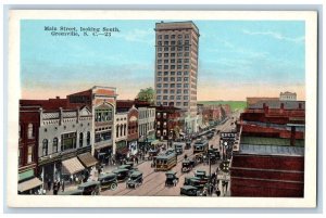 Greenville South Carolina Postcard Main Street Looking South Road c1920 Vintage