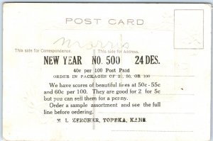 c1910s Topeka, KS Zercher Sample New Year Postcard Embossed Advertising A72