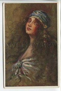 439028 Kiss REZSO Belly Dancer HAREM Long Hair Vintage postcard