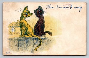 When I'm Sad I Sing Cat Humor Vintage Postcard