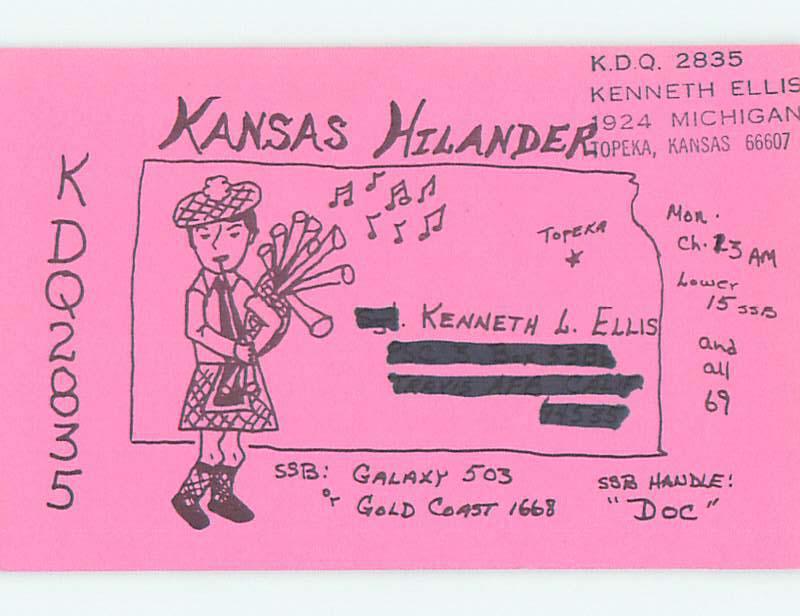 Bagpipe Player - Qsl Ham Radio Card Topeka Kansas KS t1200