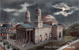 BALTIMORE MARYLAND~CATHOLIC CATHEDRAL~1910s MOONLIGHT VIEW POSTCARD