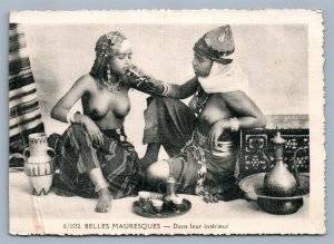 BELLES MAURESQUES SMOKING TOPLESS ARAB BEAUTIES RISQUE ANTIQUE POSTCARD