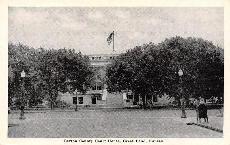 Great Bend KS Flag Flies Over Courthouse~Post Office Drop Box 1940s B&W