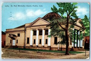 1920 Pueblo Colorado CO Vintage Postcard St Paul Methodist Church Building Trees