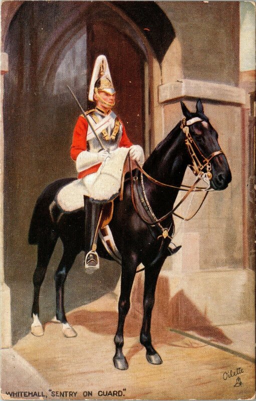 Postcard UK Raphael Tuck Whitehall Sentry on Guard Soldier on Horse 1910s A16