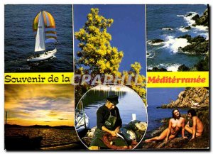 Old Postcard Remembrance Mediterranee Nudists Female topless fisherman Fishin...