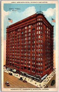 Chicago Illinois ILL, Hotel, Jackson Blvd., Dearborn & Quincy Streets, Postcard