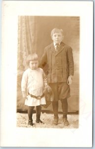 c1910s Cute Children Portrait RPPC Girl Teddy Bear Knickerbocker Real Photo A260