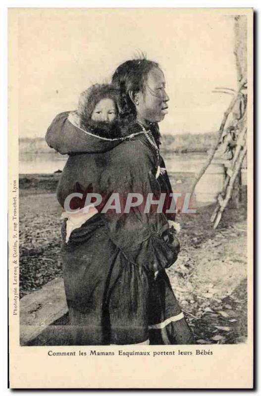 Old Postcard Polar How Moms Eskimos carry their babies