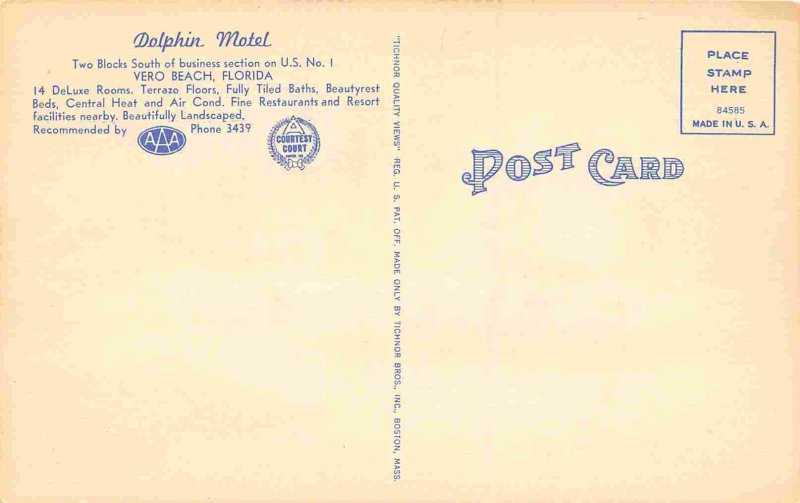 Dolphin Motel Vero Beach Florida linen postcard