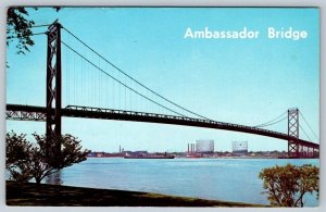 Ambassador Bridge, Detroit Michigan From Windsor Ontario, Vintage 1966 Postcard