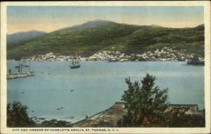 St. Thomas Charlotte Amalia City & Harbor c1920 Postcard