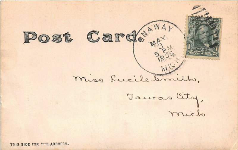 J7/ Onaway Michigan RPPC Postcard c1910 High School Building 227